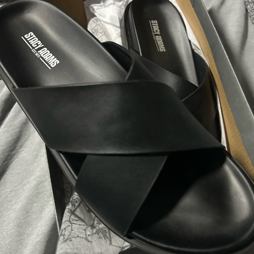Stacy Adams Black Leather Slide Sandals